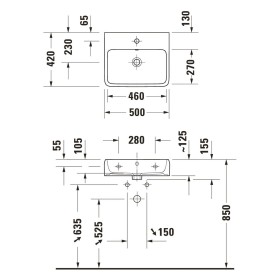 Lavabo Duravit Qatego 50 x 42 cm brossé, sans trou de robinet