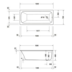 Duravit Qatego Rechteck-Whirlwanne mit Air-System 160 x 70 cm, Einbauversion