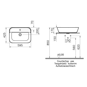 Vitra Options Geo Aufsatzwaschtisch 59,5 x 42,5 cm, ohne Überlaufloch, freistehend