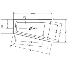 Duravit Paiova Whirlwanne 170 x 100 cm mit Jet System, Rückenschräge rechts