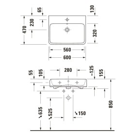 Lavabo Duravit Qatego 60 x 47 cm brossé, sans trou de robinet, avec HygieneGlace