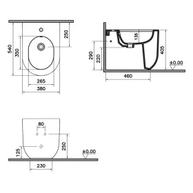 Bidet sur Pied VitrA Liquid, 1 Trou pour Robinet et Trop-plein