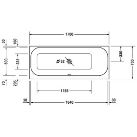 Duravit Happy D2 Rechteck Whirlwanne 170 x 70 cm mit Combi-System P, Rückenschräge rechts