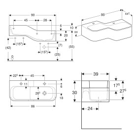 Geberit Bambini Spiel- und Waschlandschaft, 2 Waschplätze, tieferes Becken rechts