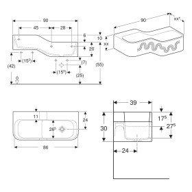 Geberit Bambini Spiel- und Waschlandschaft, 2 Waschplätze, tieferes Becken rechts