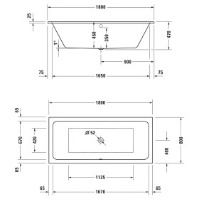 Duravit D-Code Rechteck Whirlwanne 180 x 80 cm mit Jet Project