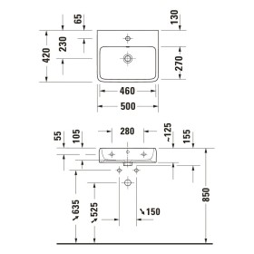 Lavabo Duravit Qatego 50 x 42 cm brossé, sans trou de robinet, avec HygieneGlace
