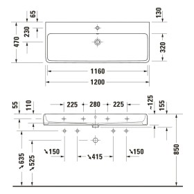Lavabo Duravit Qatego 120 x 47 cm, sans trou de robinet, avec HygieneGlace