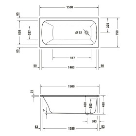 Duravit Qatego Rechteck-Whirlwanne mit Jet-System 150 x 75 cm, Einbauversion