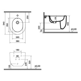 Bidet mural VitrA Liquid, 1 trou de robinet et trop-plein