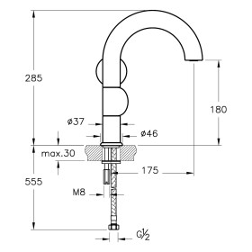 Miscelatore monocomando per lavabo VitrA Liquid 28,5 cm, versione per destrorsi