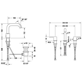 Rubinetto per lavabo a 3 fori Duravit C.1 con scarico a stelo 14 cm