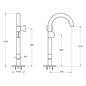 Miscelatore monocomando per lavabo VitrA Liquid, montaggio a pavimento, maniglia a destra