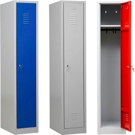 Wolfstahl Garderobenschrank Kleiderspind 1 Schliessfach Zylinderschloss Lichtgrau - Feuerrot - Enzianblau