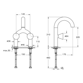 Rubinetto per lavabo a due maniglie VitrA Liquid, montaggio a 2 fori, 31 cm