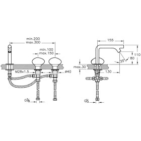 Rubinetto per lavabo a due maniglie VitrA Istanbul, montaggio a tre fori