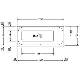 Duravit Happy D2 Rechteck Whirlwanne 180 x 75 cm mit Jet System, Rückenschräge rechts
