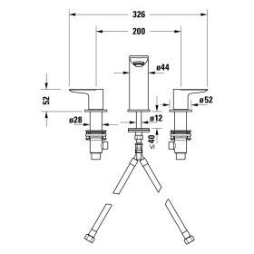 Rubinetto per lavabo a 3 fori Duravit Wave con tappo di scarico