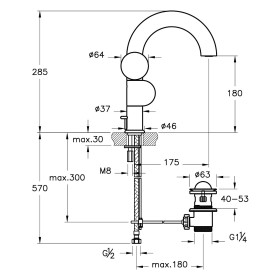 Miscelatore monocomando per lavabo VitrA Liquid 28,5 cm, versione per mancini