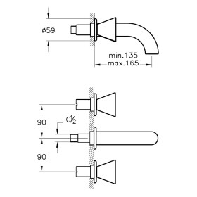 Rubinetto per lavabo a due maniglie VitrA Liquid 16,5 cm