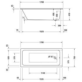 Duravit D-Code Rechteck Whirlwanne 175 x 75 cm mit Jet Project