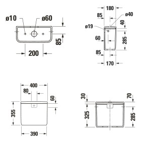Serbatoio di scarico Duravit Qatego con HygieneGlace per collegamento a sinistra o a destra, per scarico da 4,5/3 l