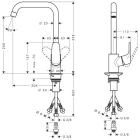 hansgrohe Focus M41 Einhebel-Küchenmischer 260, Niederdruck, offene Warmwasserbereiter, 1jet