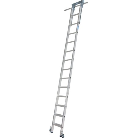 Stufen-RegalLeiter für Rundrohr-Schienenanlage, 13 Stufen