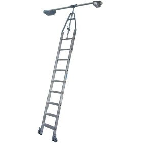 Stufen-RegalLeiter für Doppelregal mit Rundrohr-Schienenanlage, 9 Stufen