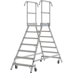 Stabilo Podestleiter fahrbar, beidseitig begehbar, 2 x 7 Sprossen inklusive Plattform