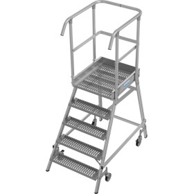 Stabilo Podestleiter fahrbar, einseitig begehbar,  Profilrost mit R13-Stufen, 5 Stufen