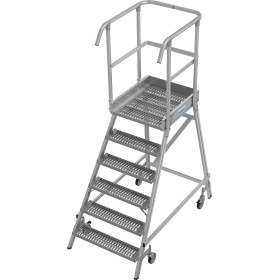 Stabilo Podestleiter fahrbar, einseitig begehbar,  Profilrost mit R13-Stufen, 6 Stufen