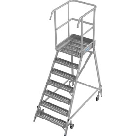 Stabilo Podestleiter fahrbar, einseitig begehbar,  Profilrost mit R13-Stufen, 7 Stufen