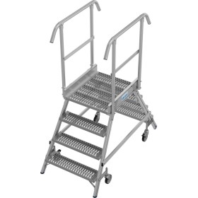 Stabilo Podestleiter fahrbar, beidseitig begehbar,  Profilrost mit R13-Stufen, 2 x 4 Stufen