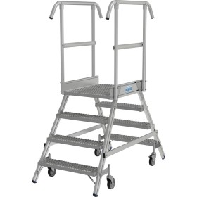 Stabilo Podestleiter fahrbar, beidseitig begehbar,  Profilrost mit R13-Stufen, 2 x 4 Stufen