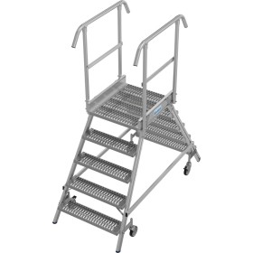 Stabilo Podestleiter fahrbar, beidseitig begehbar,  Profilrost mit R13-Stufen, 2 x 5 Stufen
