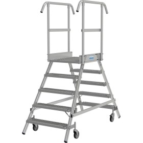 Stabilo Podestleiter fahrbar, beidseitig begehbar,  Profilrost mit R13-Stufen, 2 x 5 Stufen