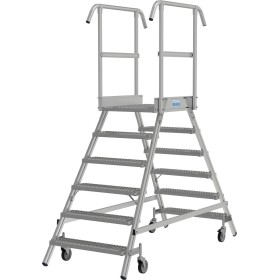 Stabilo Podestleiter fahrbar, beidseitig begehbar,  Profilrost mit R13-Stufen, 2 x 6 Stufen