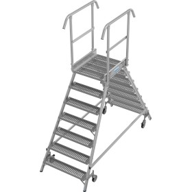 Stabilo Podestleiter fahrbar, beidseitig begehbar,  Profilrost mit R13-Stufen, 2 x 7 Stufen