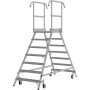 Stabilo Podestleiter fahrbar, beidseitig begehbar,  Profilrost mit R13-Stufen, 2 x 7 Stufen