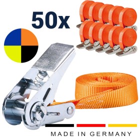 50x stk. Umreifungsgurt 25 mm mit Druckratsche – 6 m – 800 daN in 5 Farben