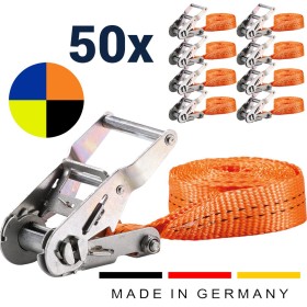 50x stk. Umreifungsgurt 35 mm mit Druckratsche – 6 m – 2000 daN in 5 Farben