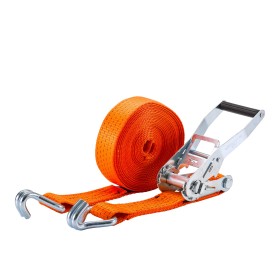 Zurrgurt 5000kg 2-teilig 50mm – 10 m mit Druckratsche und Doppelspitzhaken – 2500daN Orange