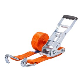 Zurrgurt 5000kg 2-teilig 50mm – 10 m mit Langarm-Zugratsche und Doppelspitzhaken – 2500daN Orange