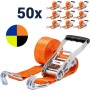 50x stk. Zurrgurt 5000kg 2-teilig 50mm – 8 m mit Druckratsche und Doppelspitzhaken – 2500daN in 5 Farben