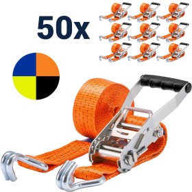 50x stk. Zurrgurt 5000kg 2-teilig 50mm – 8 m mit Druckratsche und Doppelspitzhaken – 2500daN in 5 Farben