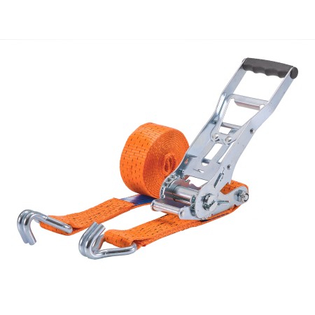 50x stk. Zurrgurt 5000kg 2-teilig 50mm – 8 m mit Langarm-Zugratsche und Doppelspitzhaken – 2500daN in 5 Farben