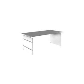 Schreibtisch, manuell höhenverstellbar, 68-76cm (H), 180x80cm mit alusilbernen Applikationen
