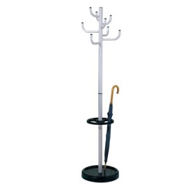 Garderobenständer Sierra 6098, mit 8 Haken, mit Schirmständer, Metall, silber, schwarz