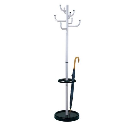 Garderobenständer Sierra 6098, mit 8 Haken, mit Schirmständer, Metall, silber, schwarz